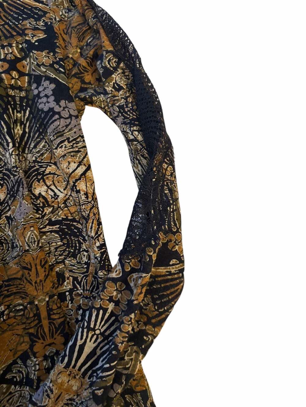 Free People Art Nouveau boho print Blouse with Lace - Picture 5 of 13
